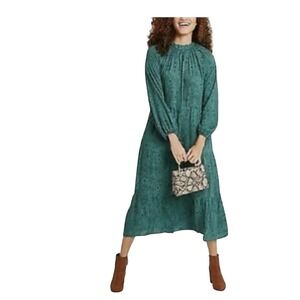 A New Day Women's Green Paisley Print Long‎ Sleeve Tiered Midi Dress